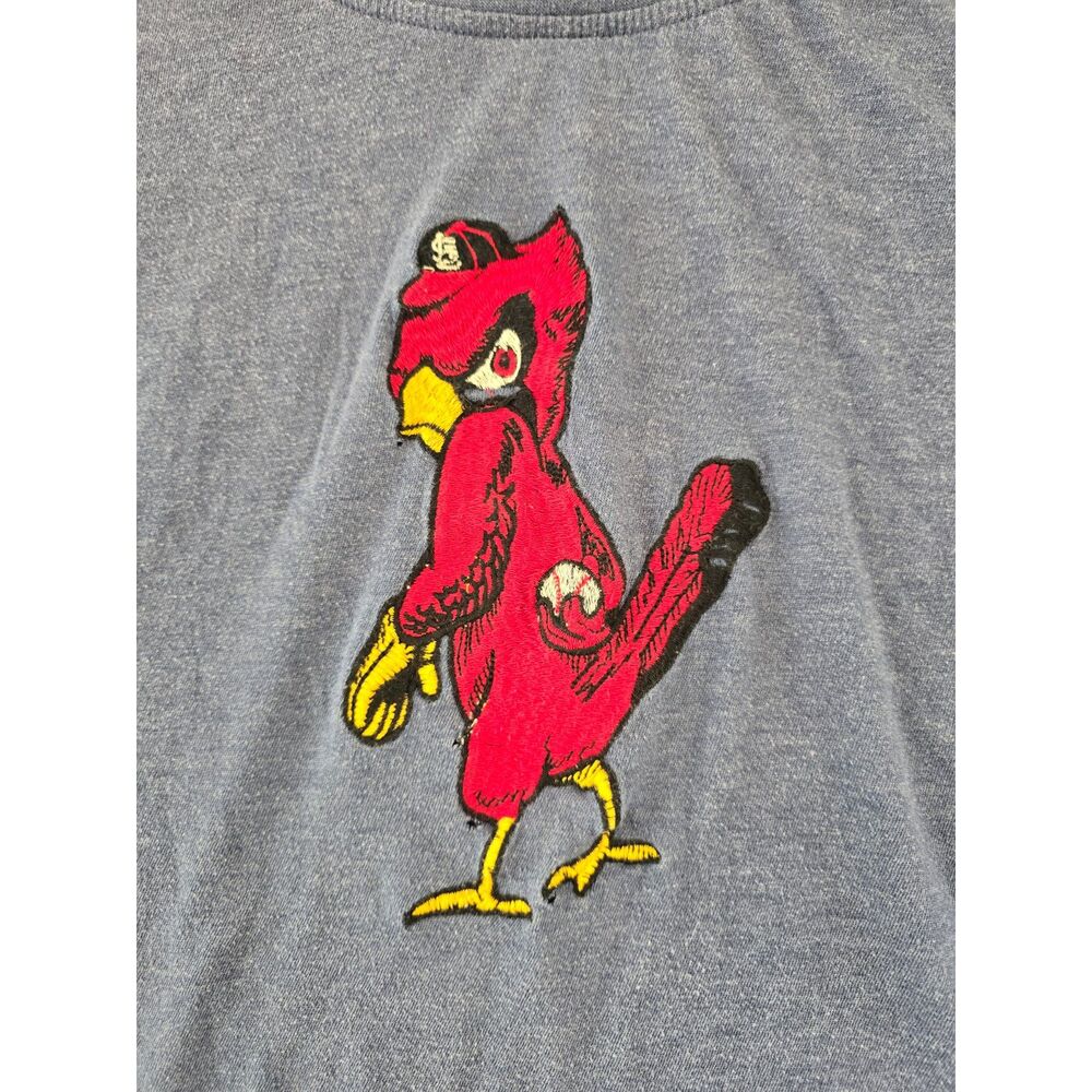 Vintage Red Jacket Embroidered Cardinal Mascot T-Shirt Navy Blue Mens L Baseball - Picture 2 of 7